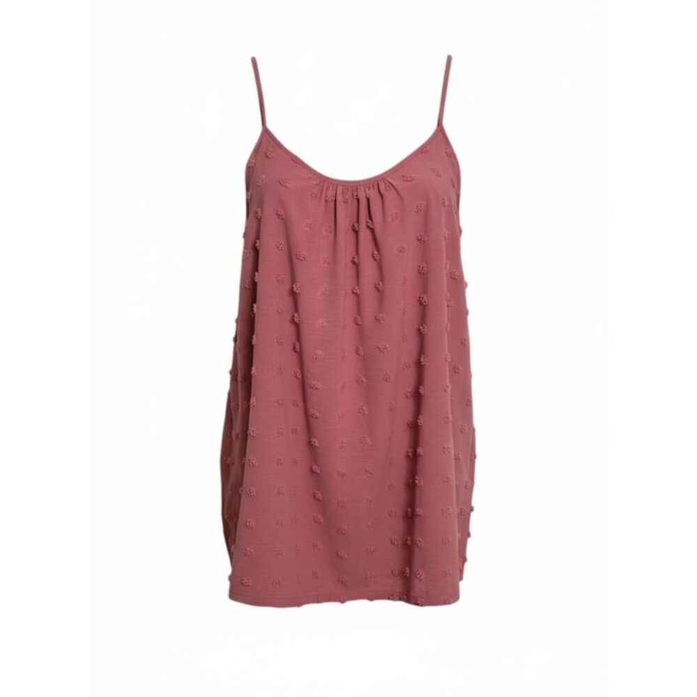 Swiss‎ Dot Adjustable Spaghetti Straps Pleated Scoop Neck Cami Top Pink Size 3XL